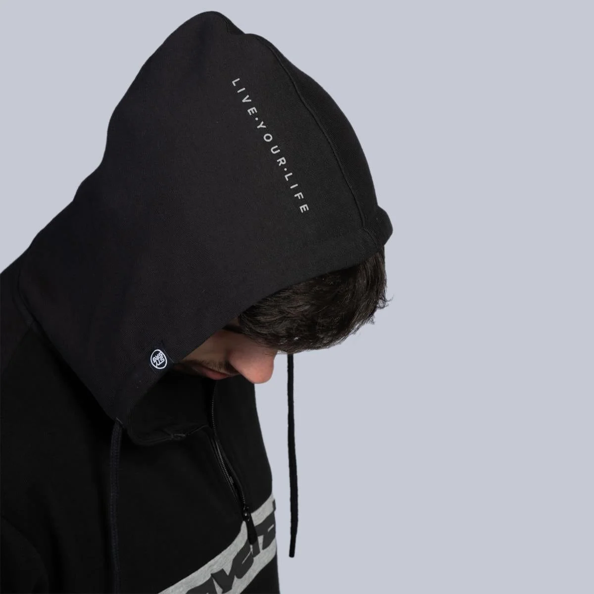 Stay Strong Cut Stripe 1/4 Zip Hoodie - Black/Grey - Image 6